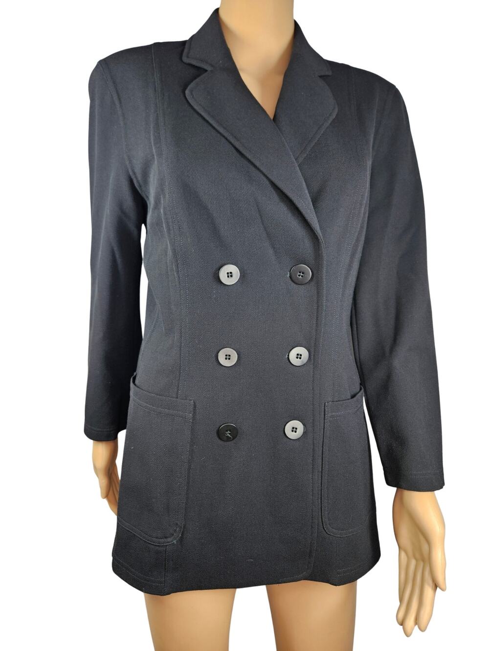 1990s Georgio Armani Bergdorf Goodman Fitted Black Double Breasted Blazer Size 8
